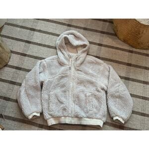 Lululemon Reversible Fleece Teddy Jacket Hood Bone White Women’s 10 Full Zip
